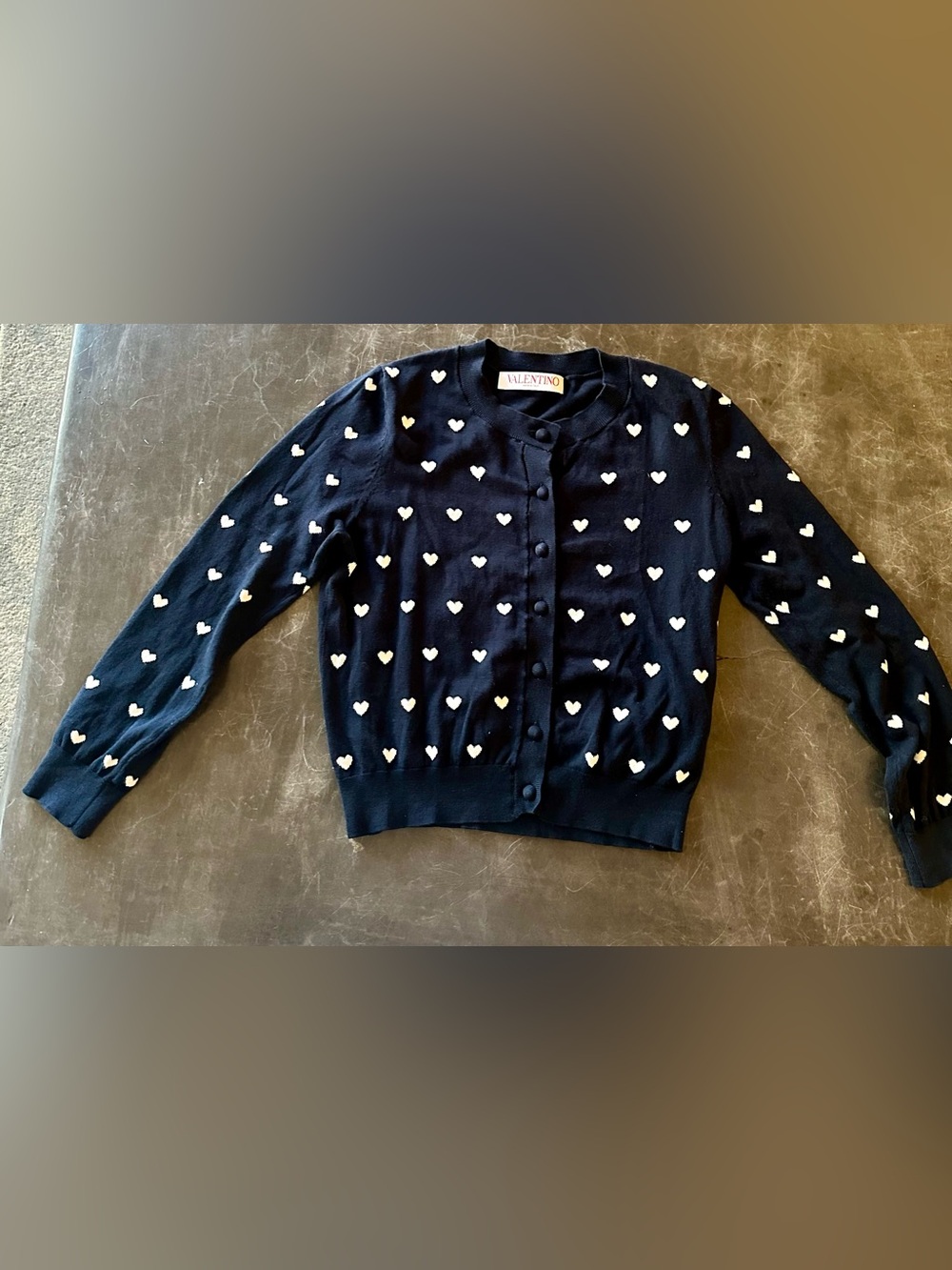 Valentino Navy Cardigan with White Heart Embroidery